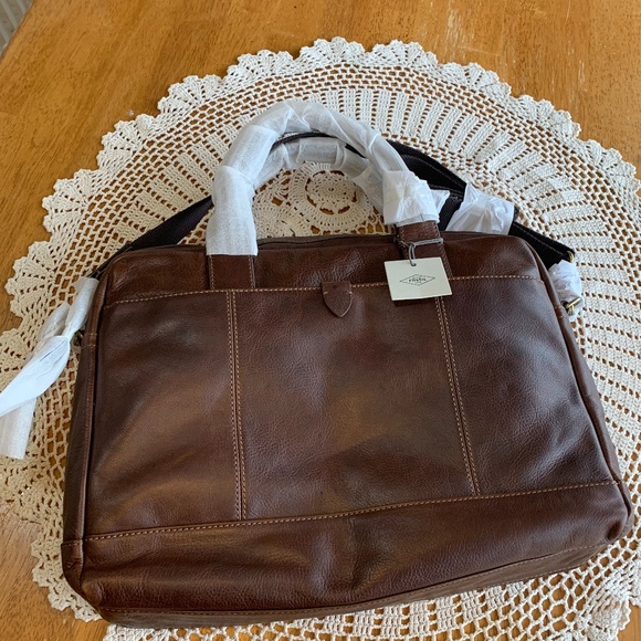 fossil defender leather briefcase